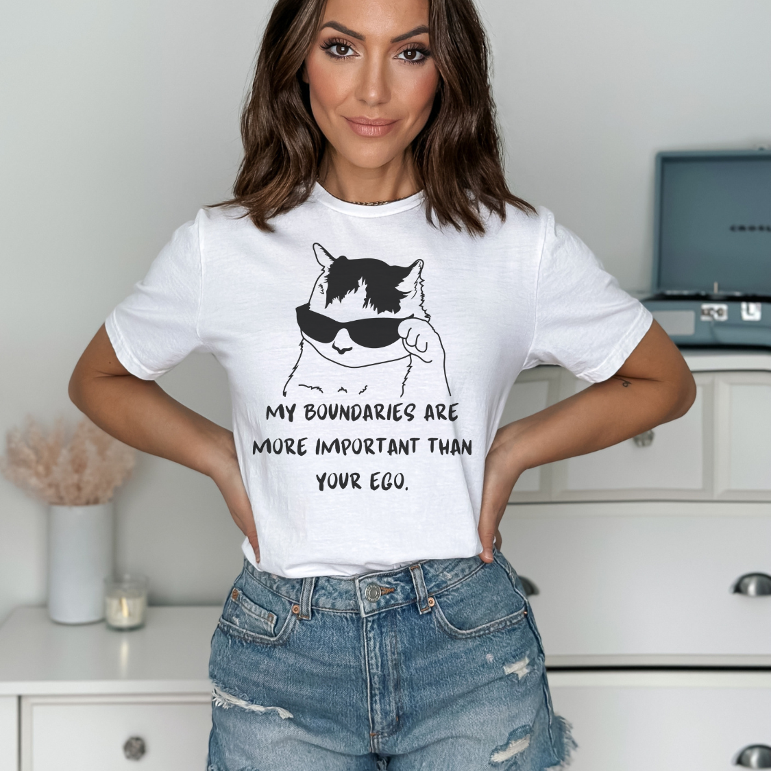 Funny Cat Softstyle T-Shirt - My Boundaries Are More Important Than Your Ego