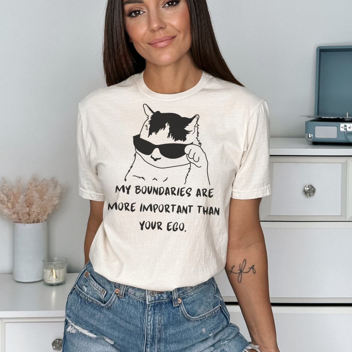 Funny Cat Softstyle T-Shirt - My Boundaries Are More Important Than Your Ego