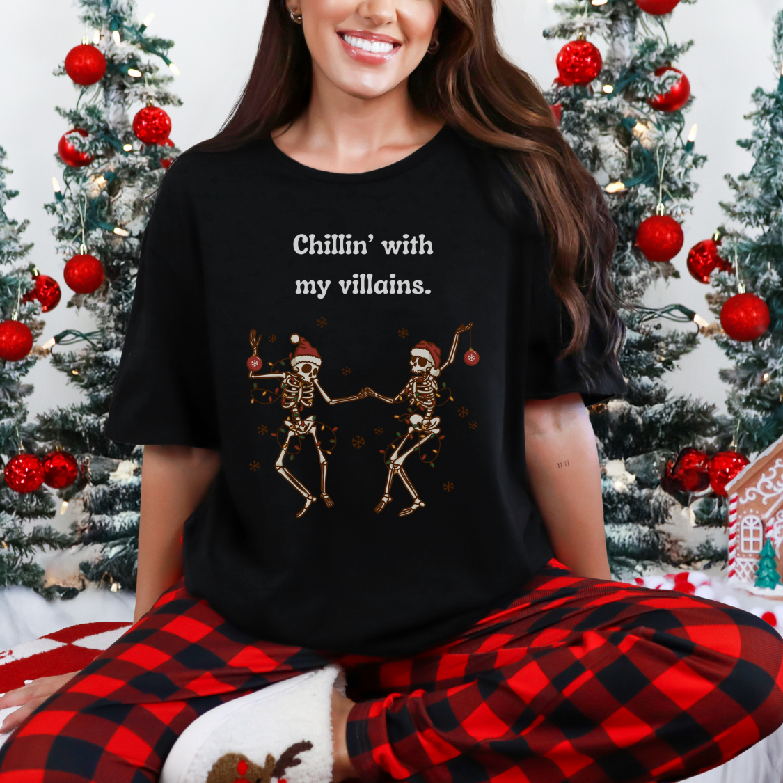 Funny Dancing Christmas Skeletons Unisex T-Shirt, Villains Holiday Shirt, Festive Soft Tee, Skeleton Dance Shirt, Graphic Tee