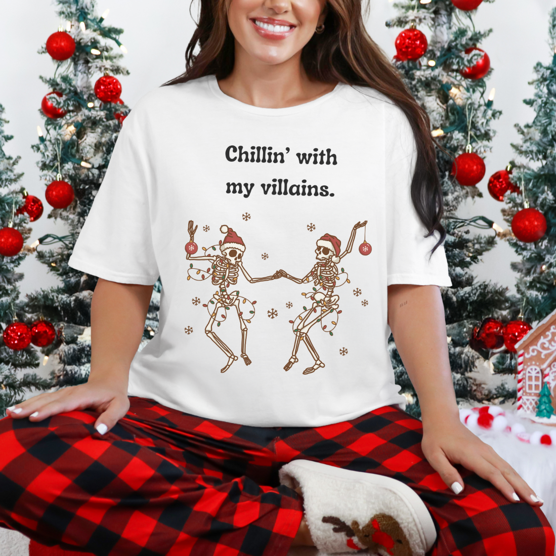 Funny Dancing Christmas Skeletons Unisex T-Shirt, Villains Holiday Shirt, Festive Soft Tee, Skeleton Dance Shirt, Graphic Tee