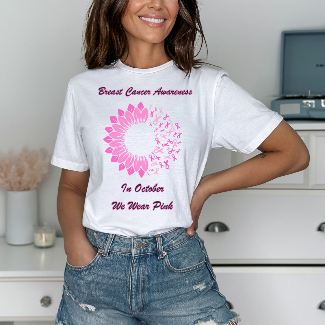 Pink Flower Breast Cancer Awareness T-Shirt