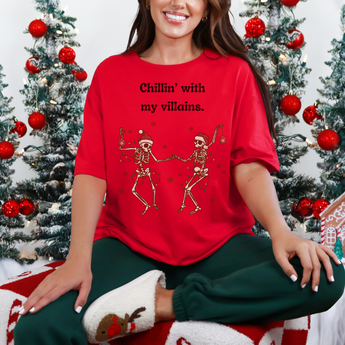 Funny Dancing Christmas Skeletons Unisex T-Shirt, Villains Holiday Shirt, Festive Soft Tee, Skeleton Dance Shirt, Graphic Tee